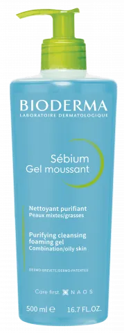 BIODERMA foto produto, Sebium Gel moussant 500ml, gel-mousse de duche para pele oleosa